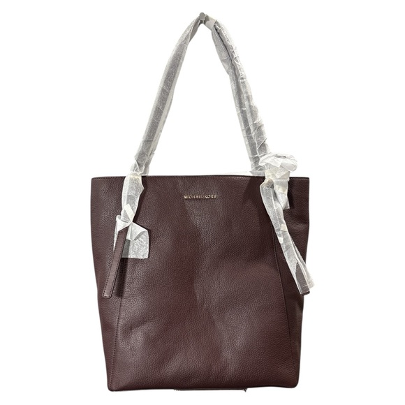 NWT Michael Kors Megan Large Pebbled Leather Tote Shoulder Bag Purse Barolo - Picture 1 of 10